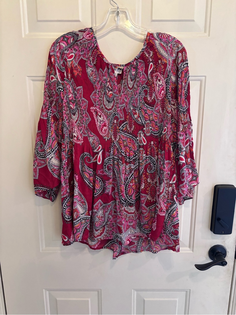 Boho Chic Pink and Red Paisley Peasant Blouse - Picture 5 of 6